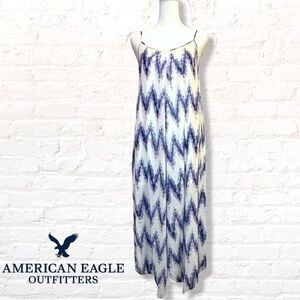 American Eagle Blue PInk White Ikat Boho Midi Dress Size Small  Chevron